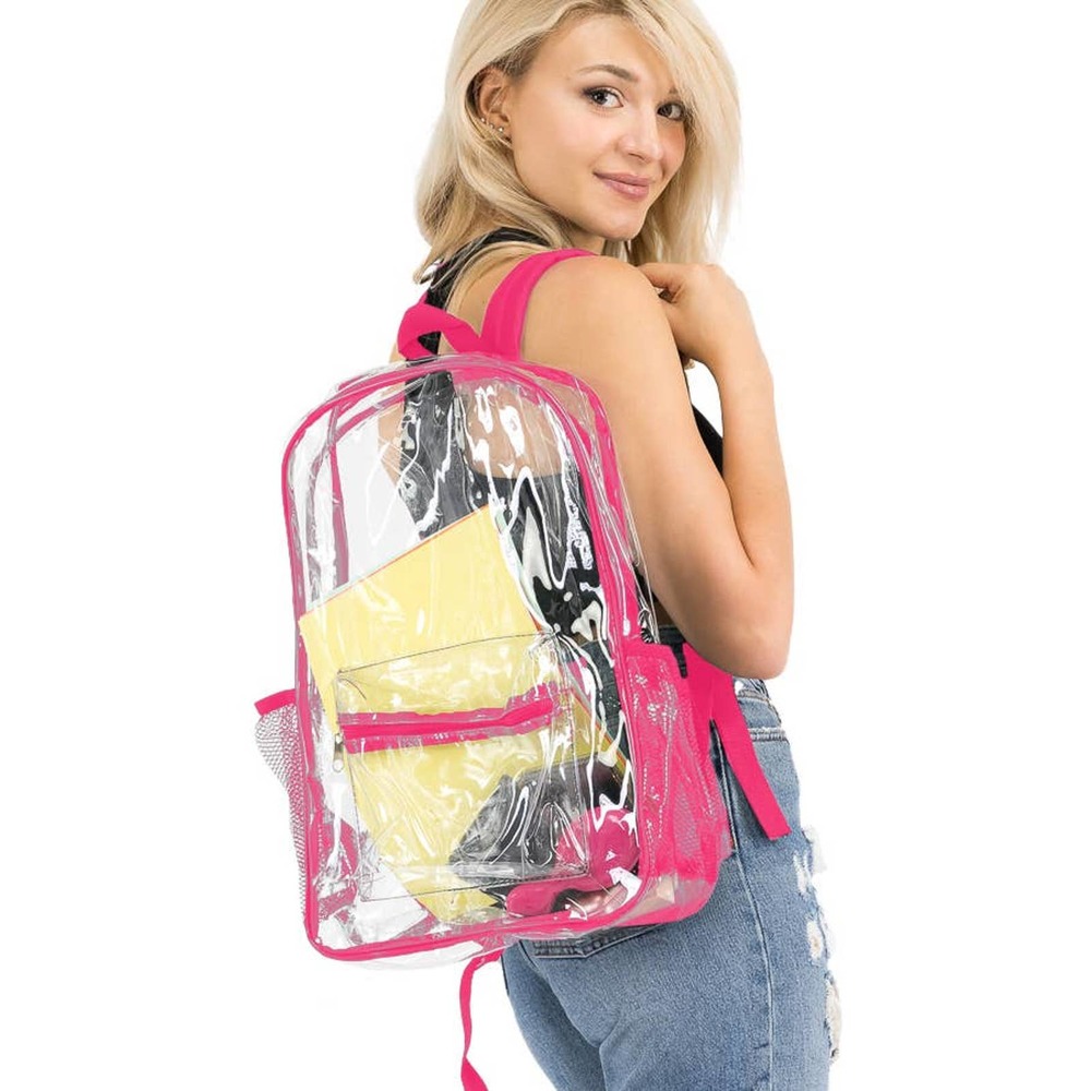 Extra Large Pink Color Outlined Clear Stadium PVC Backpack - Picture 5 of 5